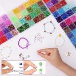 QUEFE 9600pcs 4mm Glass Beads for Bracelets Kit, 96 Colors Small Beads Seed Beads Letter Beads with Pendant Charms for Jewelry Making, Craft Gifts