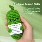 Handmade Emotional Support Pickle Gift, Cucumber Crochet Doll Inspirational Gifts with Wooden Base, Cute Knitted Cucumber Doll Funny Pickle Toy for Women, Boys, Girls