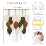 KHOYIME Macrame Wall Hanging Boho Woven Tapestry, Chic Home Decor Modern Bohemian Handmade Leaf Feather Wall Art Decorations for Apartment Dorm Living Room Bedroom Nursery Backdrop 23.6" W X 29.5" L