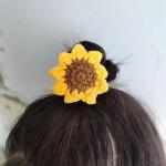 2Pcs Set Hair Ties For Girls, Handmade Cotton Sunflower Hair Rope, Tied Hair Yellow Flower Elastic Hair Bands, Lovely Ponytail Holder Hair Circl, Crochet Cute Hair Accessories for Women Girls