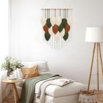 KHOYIME Macrame Wall Hanging Boho Woven Tapestry, Chic Home Decor Modern Bohemian Handmade Leaf Feather Wall Art Decorations for Apartment Dorm Living Room Bedroom Nursery Backdrop 23.6" W X 29.5" L