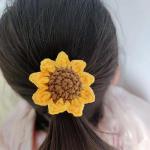 2Pcs Set Hair Ties For Girls, Handmade Cotton Sunflower Hair Rope, Tied Hair Yellow Flower Elastic Hair Bands, Lovely Ponytail Holder Hair Circl, Crochet Cute Hair Accessories for Women Girls