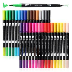 Peablce Art Markers Brush Pen, 32 Colored Pens Fine Point Highlighter Pen & Brush for Adult Kids Coloring Journaling Note Taking Planner