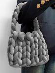 WKLOUYHE Woven Bags for Women Woven Handbag Handmade Totes Shoulder Bag Trendy Purse Gift for Women Grey