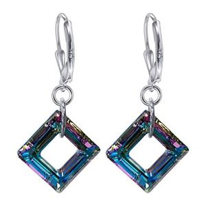 Square Shape Vitrail Austrian Crystals 925 Sterling Silver Leverback Handmade Drop Earrings for Women