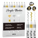 Acrylic Paint Pens Markers,9 Pack Acrylic Markers, 2-3mm Medium Tip, White Gold Silver Paint Pen for Art Projects, Drawing, Rock Painting,Wood, Plastic, Metal, Canvas DIY Crafts