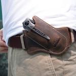 Topstache Handmade Leather Pocket Knife Sheath for Belt,EDC Belt Folding Man,Cross Draw Left Side Carry Open Top 5 inch Knife,DarkBrown