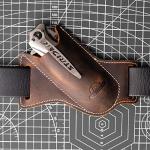 Topstache Handmade Leather Pocket Knife Sheath for Belt,EDC Belt Folding Man,Cross Draw Left Side Carry Open Top 5 inch Knife,DarkBrown