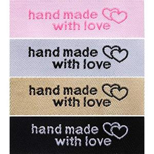 120 Pieces Personalized Sewing Labels Sew on Clothing Labels Handmade Interlocking Heart Pattern Label Tags for Handmade Items Clothes, White, Black, Pink, Brown