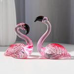 LONGWIN Handmade Art Glass Flamingo Figurines 2 Pcs/Pair Hand Blown Glass Flamingo Animal Sculpture Collectible Figurines Home and Wedding Decor