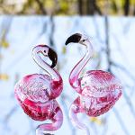 LONGWIN Handmade Art Glass Flamingo Figurines 2 Pcs/Pair Hand Blown Glass Flamingo Animal Sculpture Collectible Figurines Home and Wedding Decor