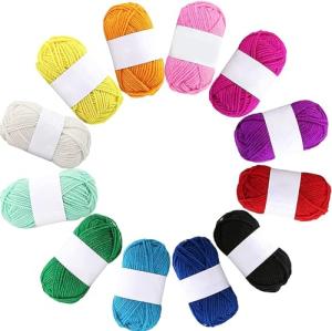 12x 10g Acrylic Yarn Knitting Wool Crochet Yarn, Ideal for Beginners, Kids Crafts, Small Projects