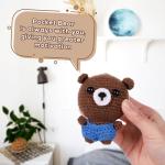 Mini Positive Crochet Bear,3.5 Inch Crochet Stuffed Animal Knitted Bear Funny Pocket Potato Wool Bear Emotional Crochet Doll Toy Handmade Bear Support Gift for Birthday Party Decoration Encouragement