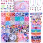 AIPRIDY 3200 Pcs Unicorn Jewelry Activity Kit,Clay Beads Bracelet Making Kit,Flat College Style Beading for Friendship Jewelry Making,Crystal Time Gem Ring Gifts,DIY Crafts for Teen Girls (Pink)