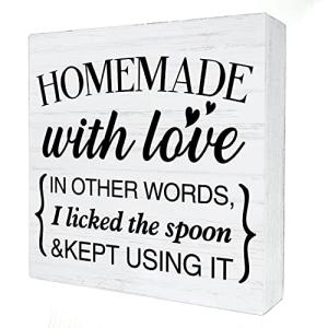 Rustic Homemade with Love Wood Box Sign Decor Kitchen Wooden Box Signs with Sayings Desk Decoration Home Office Desk Shelf Decor Sign (5 x 5 Inches)