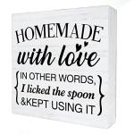 Rustic Homemade with Love Wood Box Sign Decor Kitchen Wooden Box Signs with Sayings Desk Decoration Home Office Desk Shelf Decor Sign (5 x 5 Inches)