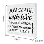 Rustic Homemade with Love Wood Box Sign Decor Kitchen Wooden Box Signs with Sayings Desk Decoration Home Office Desk Shelf Decor Sign (5 x 5 Inches)