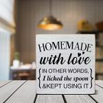 Rustic Homemade with Love Wood Box Sign Decor Kitchen Wooden Box Signs with Sayings Desk Decoration Home Office Desk Shelf Decor Sign (5 x 5 Inches)
