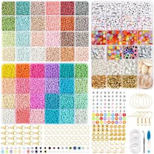 TEXGIZRLY 3mm Seed Beads for Jewelry Making, 48 Colors Bracelet Making Kit for Adults, Friendship Bracelet Kit with Letter Beads, Beads for Bracelets, Ideal Bead DIY Gift