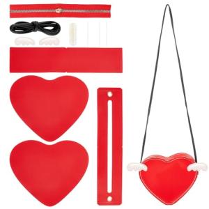 WADORN DIY Leather Crossbody Bag Making Kit, PU Leather Heart Shaped Purse Sewing Pattern Materials Craft Handbag Handmade Stitching Accessories for Women Unique Gift,6.7x7.7 inch, Red