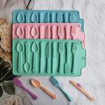 Silicone Molds Tableware, Knife Fork Spoon Silicone Tray Easy Release Novelty Tray For Chilled Fondant Candy Biscuit Chocolate Molds for Cake Decorations Homemade Kitchen Kid Home DIY (Blue)