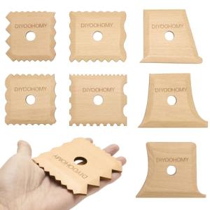 DIYOOHOMY 7 Pcs Pottery Ribs Foot Shaper Trimming Tools Clay Texture Ribs Mud Throwing Clay Ceramic Pottery Smoothing Shapes Sculpting Carving Wooden DIY Supplies