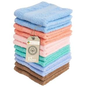 Luxurious Washcloths – Set of 12 – Size 13” x 13” – Thick Loop Pile Washcloth – Absorbent and Soft 100% Ring-Spun Cotton Wash Cloth – Lint Free Face Towel – Wash Cloths Perfect for Bathroom
