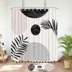 GiuMsi 72"X72" Boho Mid Century Black and White Shower Curtain Sets with Tassel Pendants Arch Sun Modern Minimalistic Leaves Bathroom Curtains Waterproof Ployester 12 Hooks Home Decorations
