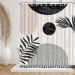 GiuMsi 72"X72" Boho Mid Century Black and White Shower Curtain Sets with Tassel Pendants Arch Sun Modern Minimalistic Leaves Bathroom Curtains Waterproof Ployester 12 Hooks Home Decorations