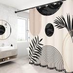 GiuMsi 72"X72" Boho Mid Century Black and White Shower Curtain Sets with Tassel Pendants Arch Sun Modern Minimalistic Leaves Bathroom Curtains Waterproof Ployester 12 Hooks Home Decorations