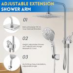 Ryamen Dual Shower Head Combo, 8'' High Pressure Rain/Rainfall Shower Head,5 Settings Adjustable Handheld Showers,with 15" Height Adjustable Slide Bar,Holder/Hose, Angle Adjustable, Chrome
