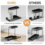 Delamu 2 Pack Under Sink Organizers and Storage, 2 Tier Pull Out Bathroom Cabinet Organizer, L-Shape Black Under Bathroom Kitchen Sink Organizer with Drawer for Under Sink Storage Organizer