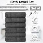 QUBA LINEN Hotel & Spa 100% Cotton Bath Towels Set of 6-24x48 inch Ultra Soft Large Bath Towel Set Highly Absorbent Daily Usage Ideal for Pool and Gym Pack of 6 - Lightweight