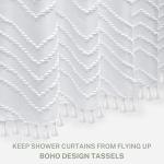 Boho Shower Curtain White Tassel Woven Fabric Shower Curtain Modern Farmhouse Textured Tufted Chevron Striped Minimalist Bathroom Hotel 72 x 72 White