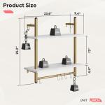 Bestier Floating Shelves Kitchen Shelves Wall Mounted 24" 2 Tier Ladder Shelves with Tower Bar, Wall Decor for Bathroom, Bedroom, Living Room, Coffee bar & Balcony - White Marble