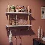 Bestier Floating Shelves Kitchen Shelves Wall Mounted 24" 2 Tier Ladder Shelves with Tower Bar, Wall Decor for Bathroom, Bedroom, Living Room, Coffee bar & Balcony - White Marble