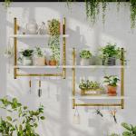 Bestier Floating Shelves Kitchen Shelves Wall Mounted 24" 2 Tier Ladder Shelves with Tower Bar, Wall Decor for Bathroom, Bedroom, Living Room, Coffee bar & Balcony - White Marble