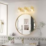 Tuscarora Gold Bathroom Light, Gold Vanity Light 3 Light Bathroom Vanity Light Brushed Gold Vanity Lighting with Clear Glass Shade,Bathroom Light Over Mirror,Bathroom Lighting Fixtures for Mirror