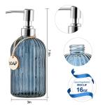 MOCLIF 16 OZ Soap Dispenser，Tempered Glass Clear Vertical Stripe with 304 Rust Proof Stainless Steel Pump Refillable Liquid Hand Soap Dispenser，for Bathroom, Kitchen, Dish Soap，Lotion (Blue Grey)