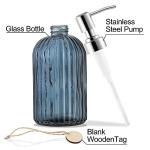 MOCLIF 16 OZ Soap Dispenser，Tempered Glass Clear Vertical Stripe with 304 Rust Proof Stainless Steel Pump Refillable Liquid Hand Soap Dispenser，for Bathroom, Kitchen, Dish Soap，Lotion (Blue Grey)