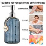 MOCLIF 16 OZ Soap Dispenser，Tempered Glass Clear Vertical Stripe with 304 Rust Proof Stainless Steel Pump Refillable Liquid Hand Soap Dispenser，for Bathroom, Kitchen, Dish Soap，Lotion (Blue Grey)
