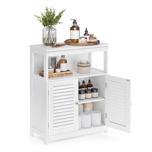 VASAGLE Bathroom Floor Cabinet, Bathroom Storage Cabinet, Freestanding, with Double Shutter Doors and Adjustable Shelf, for Bathroom, Living room, Entryway, Kitchen, White UBBC40WT