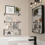 WOPITUES Floating Shelves Wall Mounted, Wood Bathroom Shelves with Extra Storage Shelf, Rustic Wall Shelves for Bathroom, Bedroom, Kitchen, Living Room, Plants - White