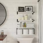 WOPITUES Floating Shelves Wall Mounted, Wood Bathroom Shelves with Extra Storage Shelf, Rustic Wall Shelves for Bathroom, Bedroom, Kitchen, Living Room, Plants - White