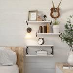 WOPITUES Floating Shelves Wall Mounted, Wood Bathroom Shelves with Extra Storage Shelf, Rustic Wall Shelves for Bathroom, Bedroom, Kitchen, Living Room, Plants - White