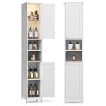 VASAGLE Tall Bathroom Cabinet with Lights, Slim Bathroom Storage Cabinet, Freestanding Narrow Cabinet with Adjustable Shelves, Open compartments, for Small Spaces, Modern, Cloud White UBBC566W02