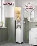 VASAGLE Tall Bathroom Cabinet with Lights, Slim Bathroom Storage Cabinet, Freestanding Narrow Cabinet with Adjustable Shelves, Open compartments, for Small Spaces, Modern, Cloud White UBBC566W02