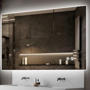 LED Mirror for Bathroom 48 x 30'' Bathroom Mirror with LED Lights Anti-Fog Dimmable 3 Colors Backlit Lights LED Bathroom Mirror Lighted Bathroom Mirror Wall Mounted