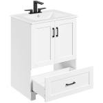Yaheetech 24.5" Bathroom Vanity with Ceramic Sink, Bathroom Vanity Sink Cabinet with 2 Doors and 1 Drawer, Bathroom Vanities Floor Standing with Sink Combo Set, White