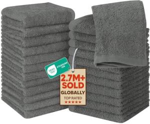 Utopia Towels 24 Pack Cotton Washcloths Set - 100% Ring Spun Cotton, Premium Quality Flannel Face Cloths, Highly Absorbent and Soft Feel Fingertip Towels (Grey)